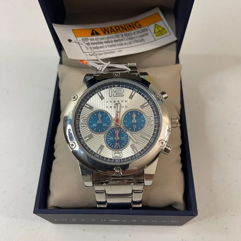 Joseph Abboud Silver-Tone White Dial Mens Watch In Original Box, New - Picture 10 of 13